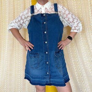 American Eagle Denim Button-Up Pinafore Overalls Mini Dress Size XL
